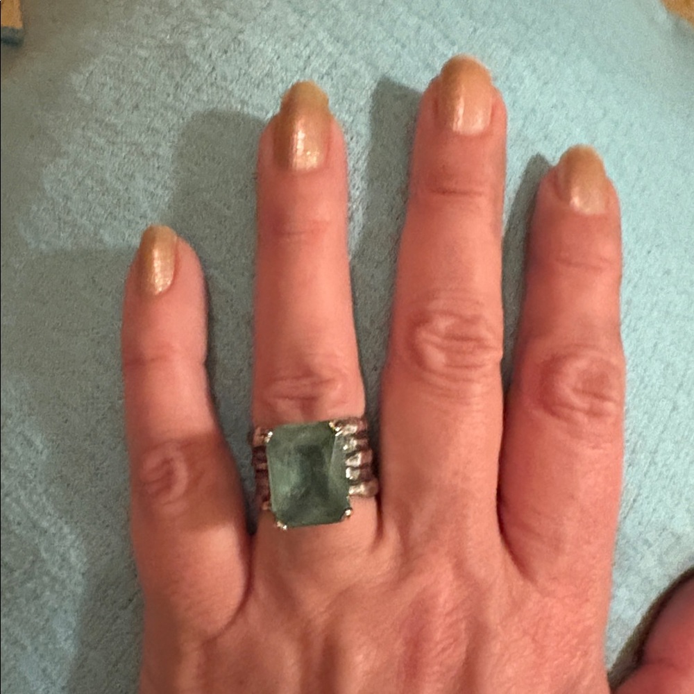 Silpada Ring Aqua and Sterling Silver wide band. Size 7